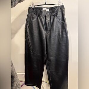 Closed brand Black lamb Leather pants with Contrast white Stitching